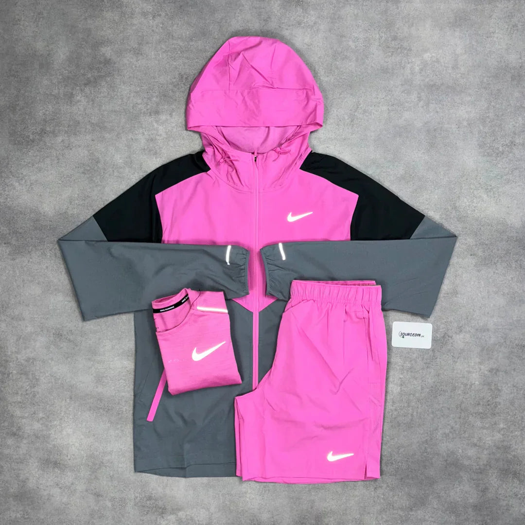 3-Piece Sport Set – Pink/Grey Jacket, T-Shirt & Shorts
